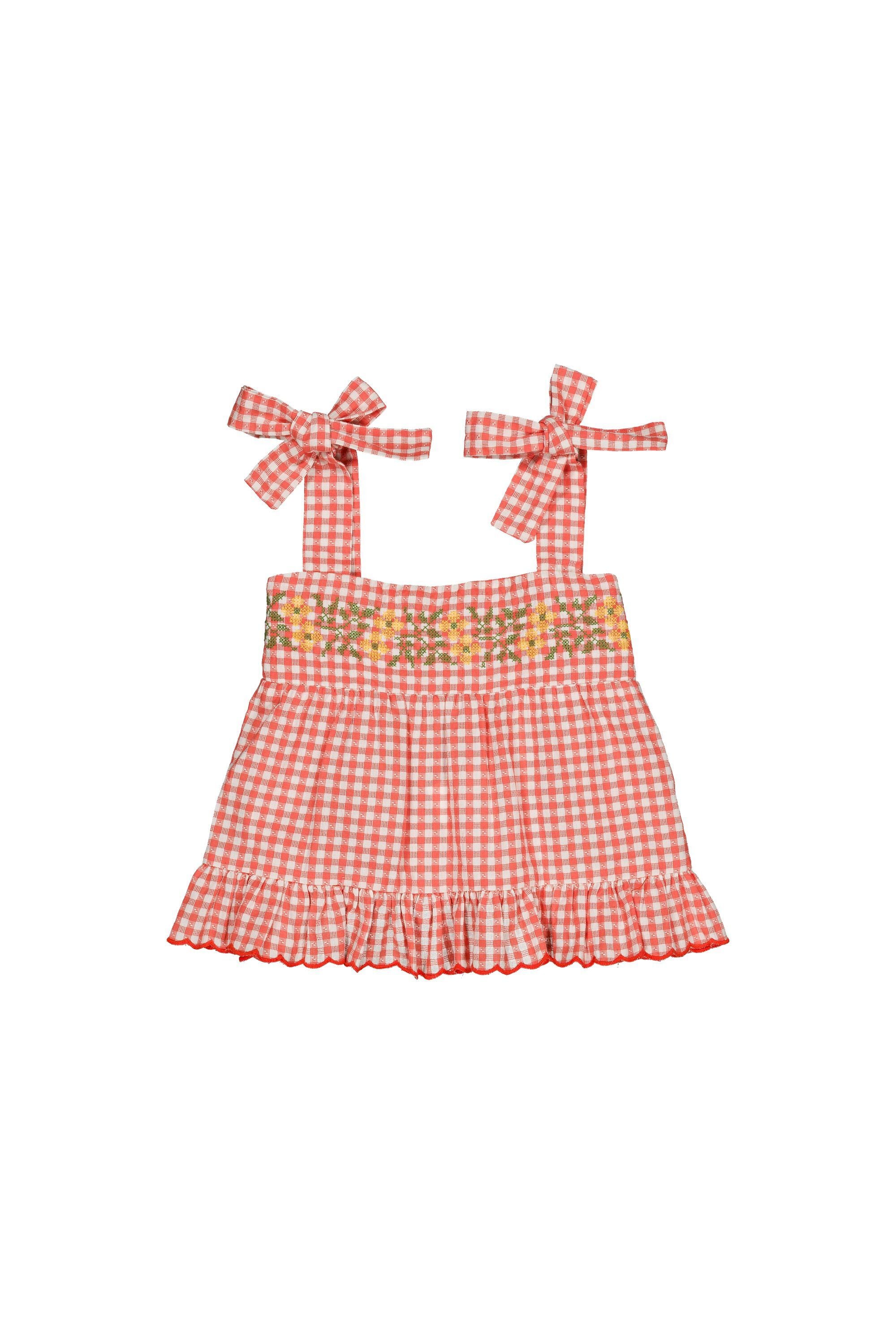 【26SS】hello Simone(ハローシモーヌ)Lucie blouse Emberglow(3y/4y/6y/8y/10y/12y)ブラウス ノースリーブ チェック