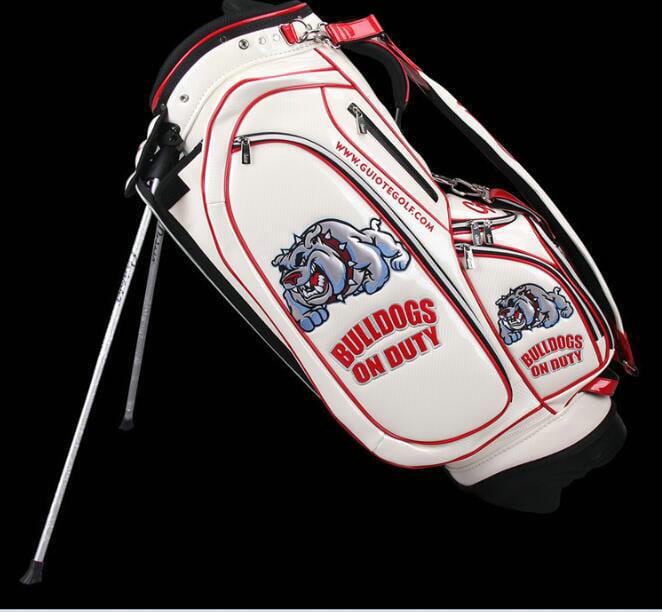 高級 刺繍 入り PU レザー ゴルフ スタンドバッグ フレンチブルドッグ