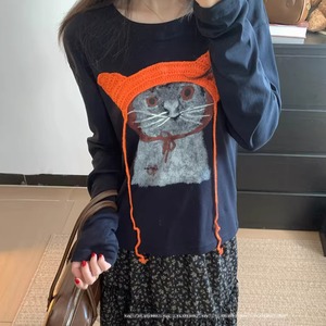 3色／キャットプリントTシャツ ・75695