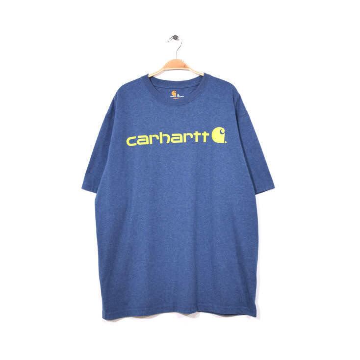 カーハート コットン ロゴプリント クルーネック Tシャツ ネイビー メンズXL 大きいサイズ CARHARTT ワーク 古着 @BB0502