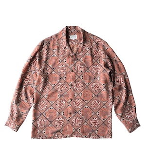 Mountain Special Long Sleeve Aloha shirt  / Tapa geometric /  Coral sand