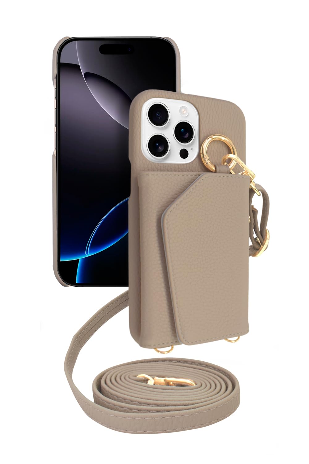 シズカウィル iPhone 16 Pro Max 用 ケース ショルダー カバー ショルダーストラップ アイファンデ5 ショルディー ドレスコード サンドベージュ 1個入り