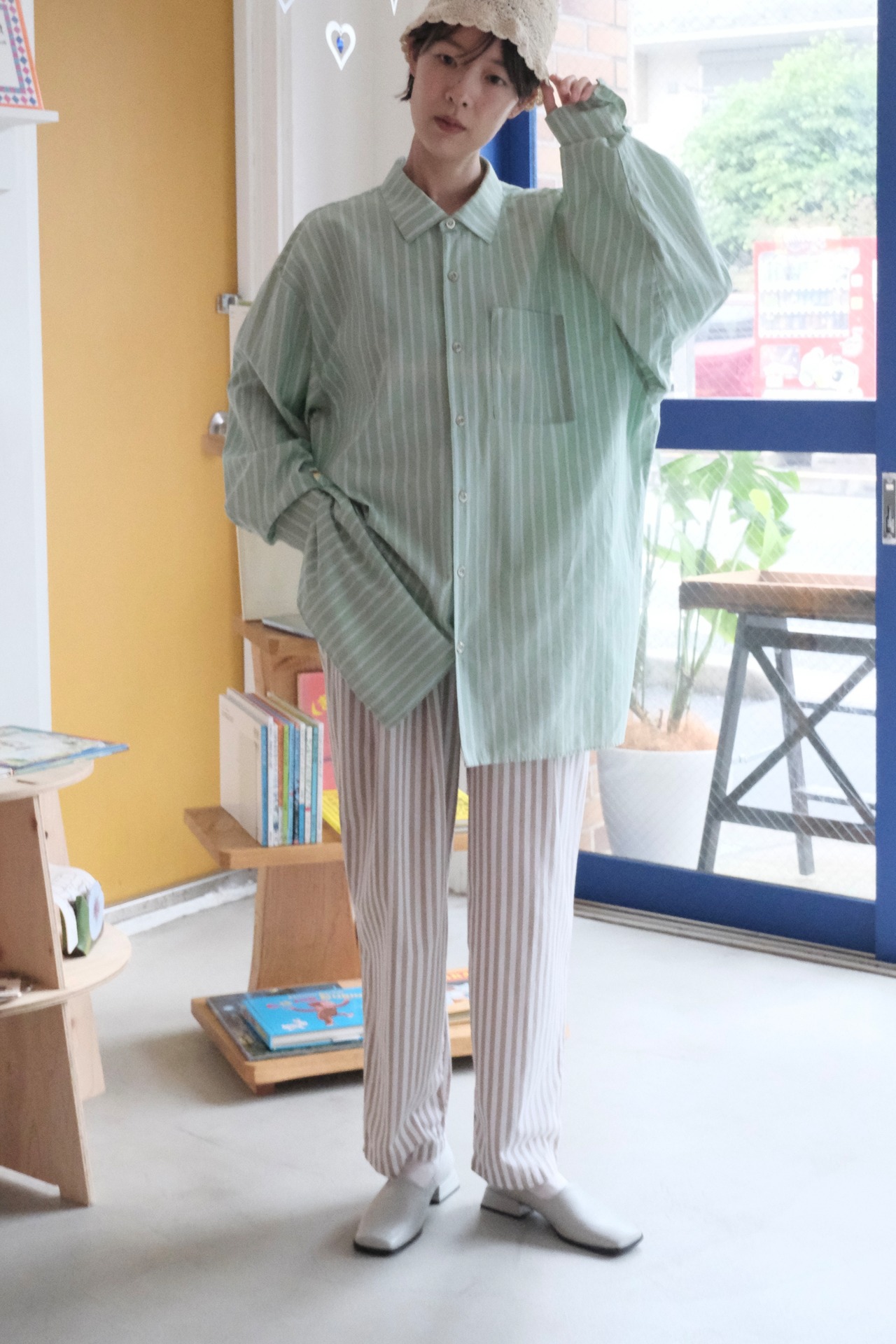Striped Cotton High-Waist Trousers