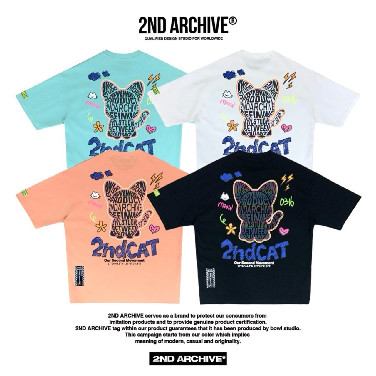 2ND007 2NDARCHIVE Tシャツ 韓国ファッション オーバーサイズ ユニセックス