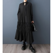 リボンタイ ギャザー ロングワンピース 00273