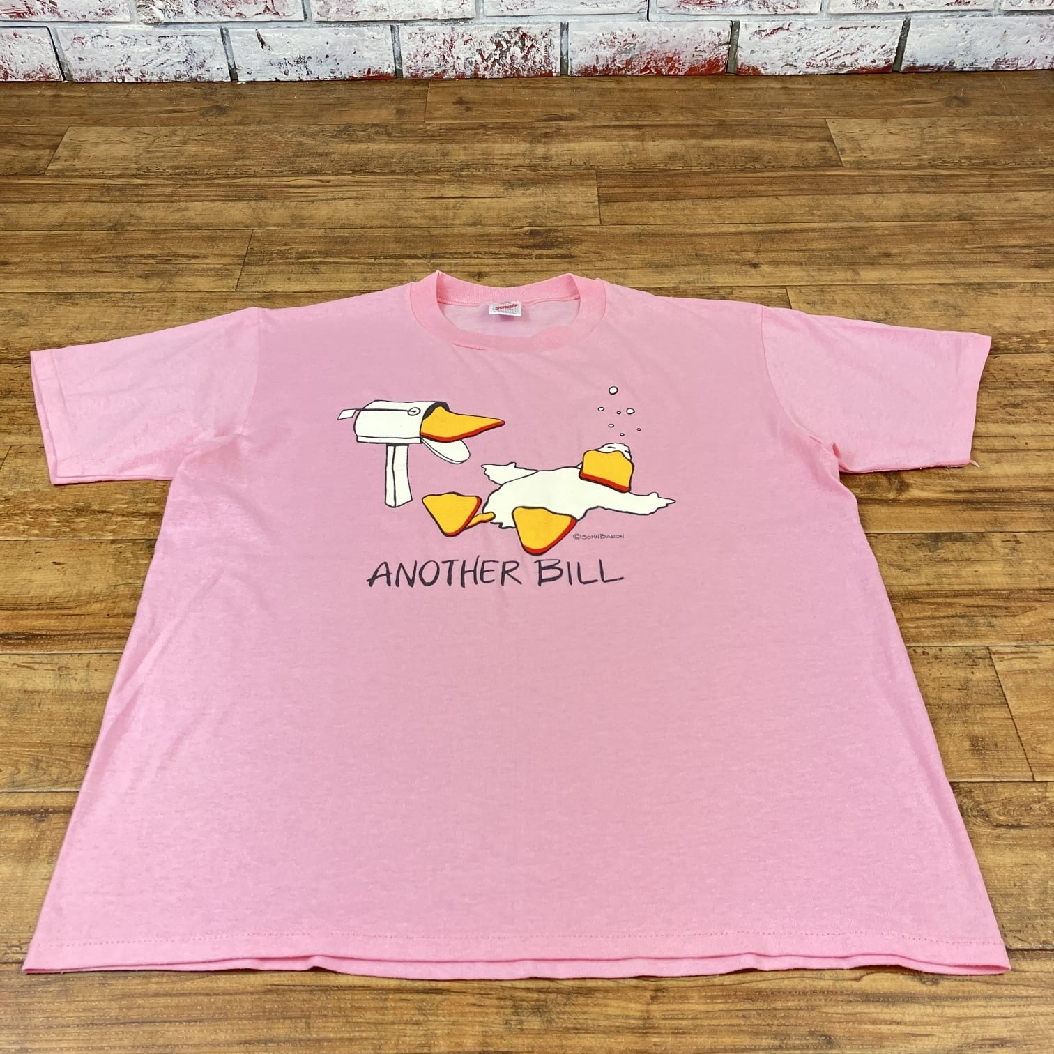 古着 ビンテージ  80s USA ロング Tシャツ アヒルピンク ワンピ 希少 ジョンバロン アヒル tシャツ 80's JERZEES JOHN BARON DUCK T-SHIRTS