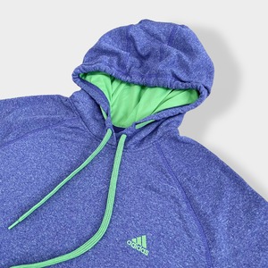 【adidas】パーカー ラグラン 刺繍ロゴ climawarm ワンポイント ポリエステル プルオーバー フーディ X-LARGE パープル アディダス US古着