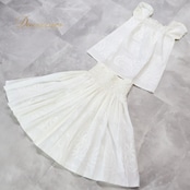 フラダンス 衣装 ツーピース セットアップ 上下セット プアラニ ホワイト系 PUALANI 日本製 ティアレ柄 ワンカラー かわいい 華やか 鮮やか 明るい きれい 白 ハワイアン アロハ ハワイアンプリント フラ ダンス レッスン 練習