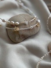 [ gold×white ］beads necklace［BZ06-G ］