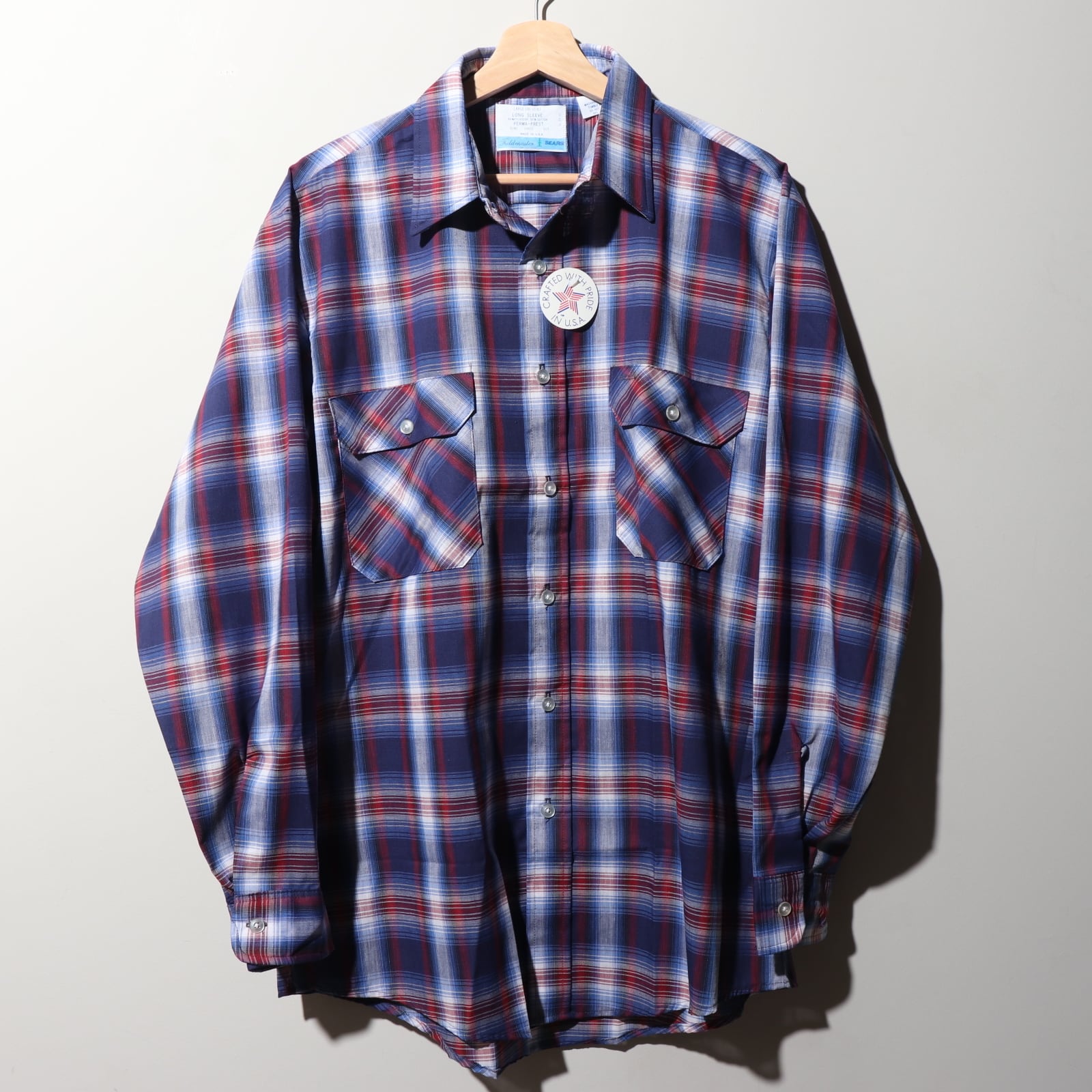 Deadstock L 70s Sears USA 綿ポリ 長袖チェックシャツ コットン Deadstock L 70s Sears USA 綿ポリ 長袖チェックシャツ コットン