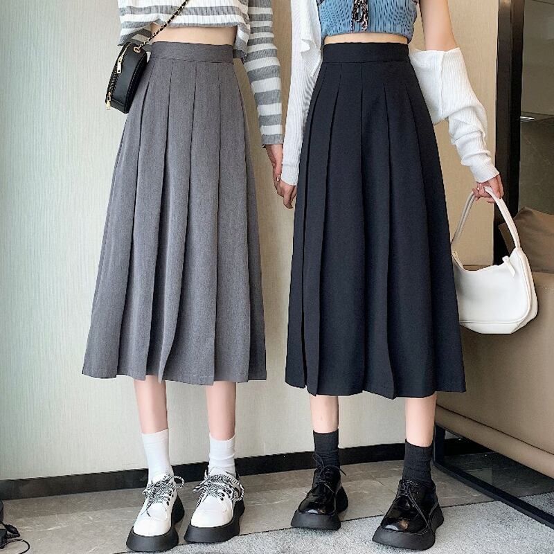 ブラックスカート スプリングオータムAラインプリーツハイウェストウェストスリムロング 春物 秋物 スーパーモール39083702255