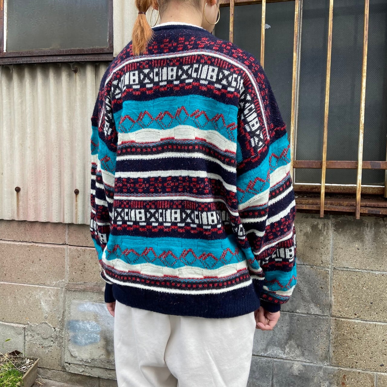 イタリア製 COLORE ITALIA ボーダー 総柄 アクリル×ウール ニット