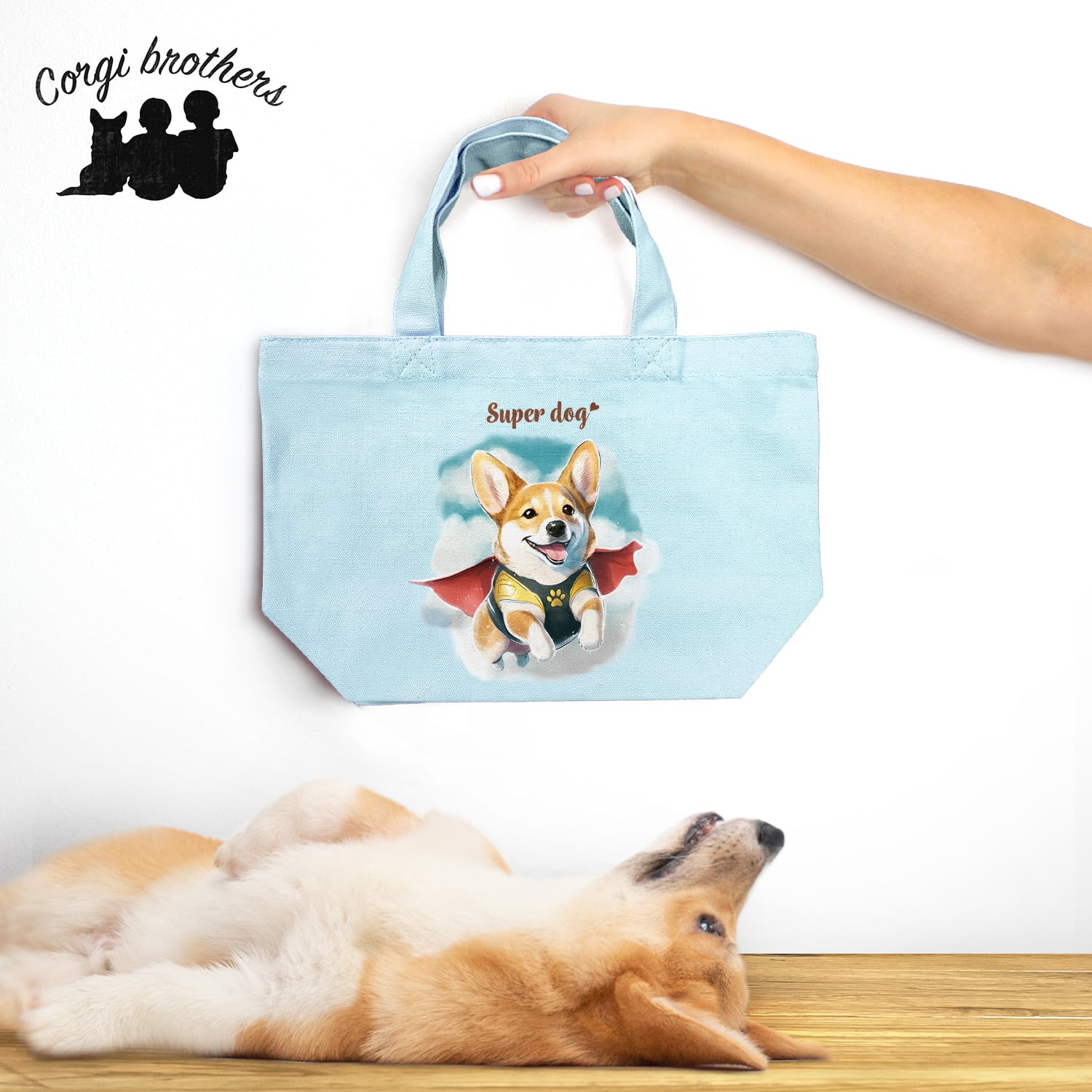 ヒーロー パグ 】 ミニキャンバス トートバッグ 犬 ペット うちの子