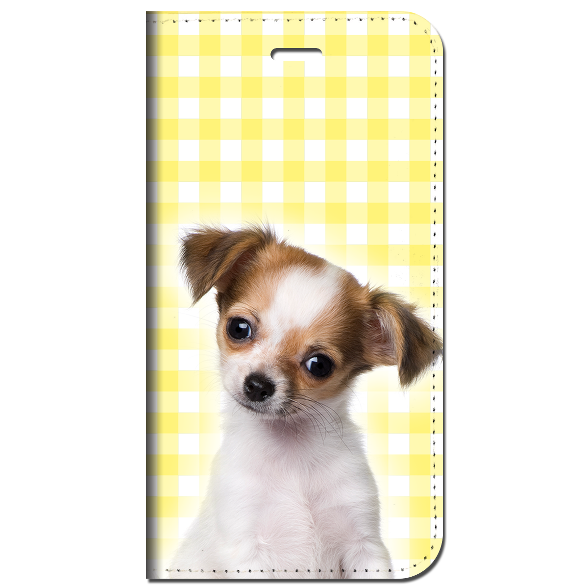 iPhone対応 スマホ 手帳型ケース チワワ01チェック柄イエロー 動物 ペット犬 イヌ 【iPhone17 / iPhone16 / iPhone16e / iPhoneSE 他 iPhone各機種対応】 st65