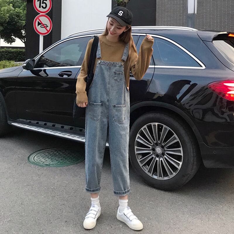 パンツ スプリングハイウェストウェストスリムルーズオーバーオール スタンダードジーンズ レトロ 春物 試着室30386072715