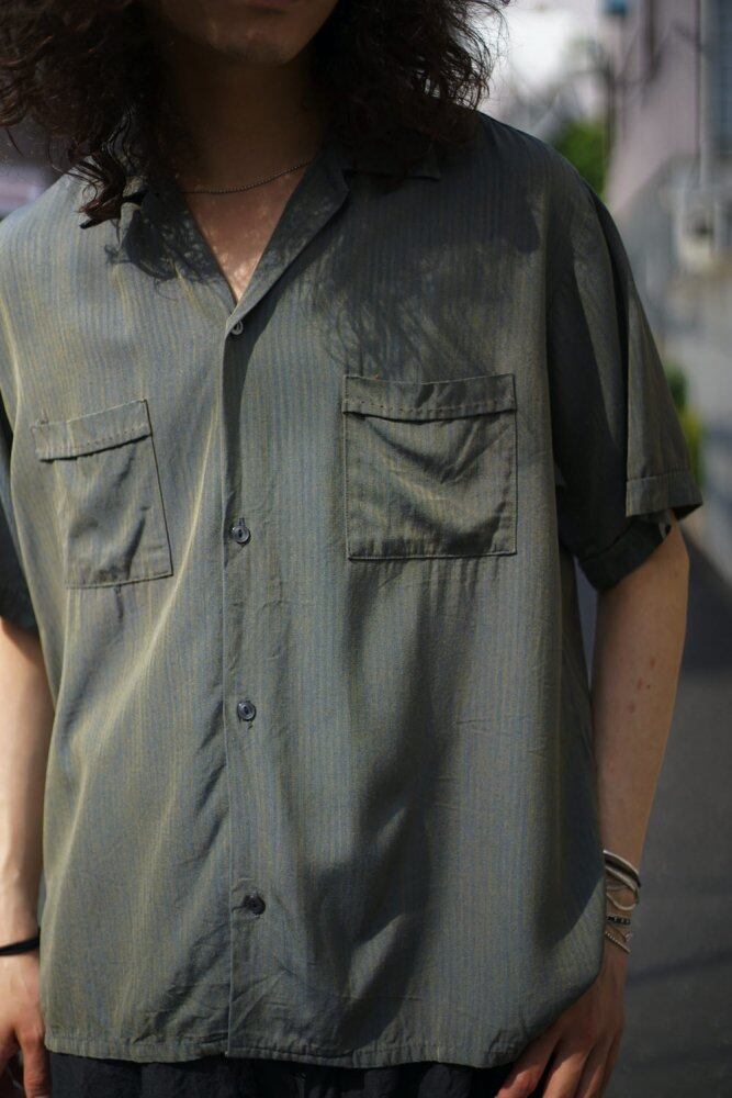 【1950s】 Vintage Open Collar Rayon Shirt Long Wear] Vintage Rayon Gabardine Open Collar Shirt [1950s