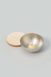 _Fot - bowl L :natural|レザー蓋付きステンレスボウル/ウッドボール付属/アロマ用オブジェ/小物入れ/日本製