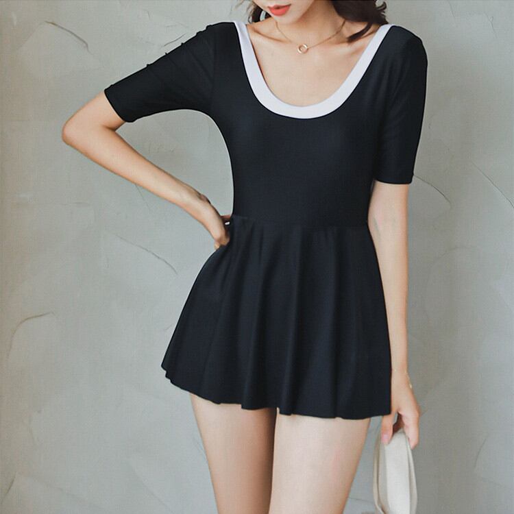 水着 ワンピース型 Uネック 連体水着 温泉水着 体型カバー キレイ 可愛い