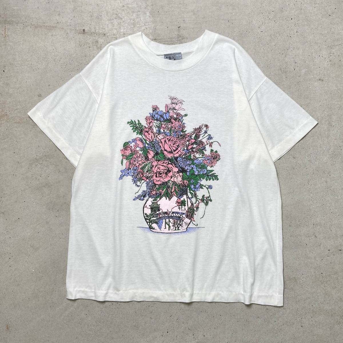 90年代 UNKNOWN フラワー アート プリントTシャツ メンズM 古着 90s 