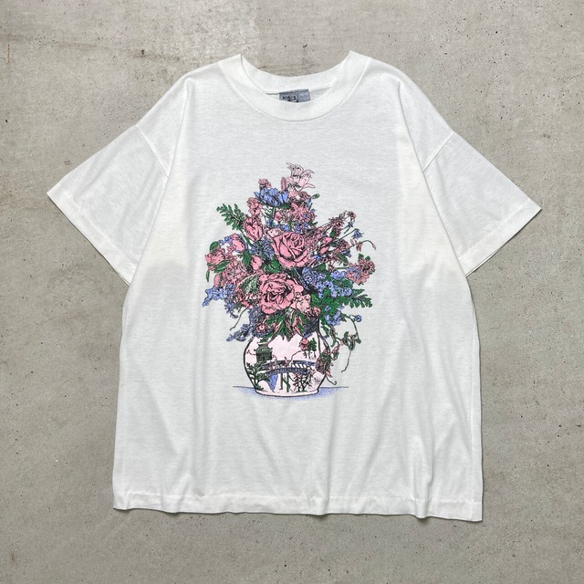90年代 UNKNOWN フラワー アート プリントTシャツ メンズM 古着 90s 