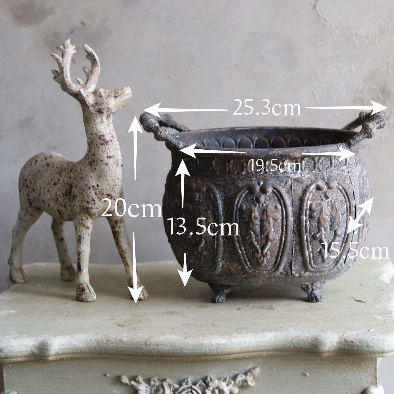 ブリキ植木鉢　アンシャンデコレオーバルSDGY　アンティーク調　シャビーシック　オシャレ　UF575