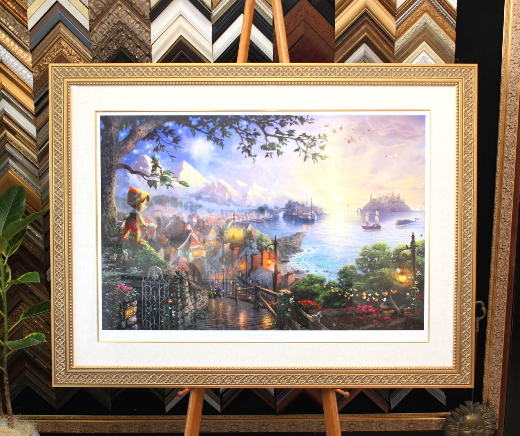 ディズニー絵画「ピノキオ/星に願いを」作品証明書 展示用フック付