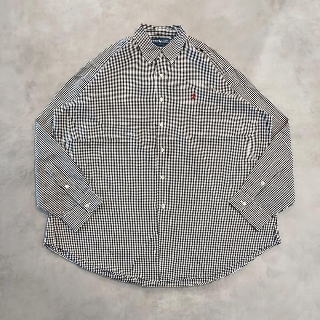 ラルフローレン チェックシャツ 古着 ブレイク ポニー刺繍 黒 XL 16601