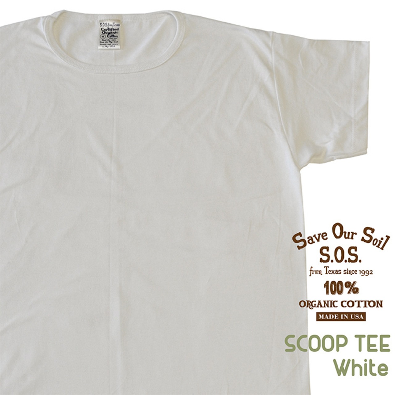 SOS from Texas Tシャツ S/S SCOOP TEE ST-2000 オーガニック コットン ティー シャツ ユニセックス スクープネック 白