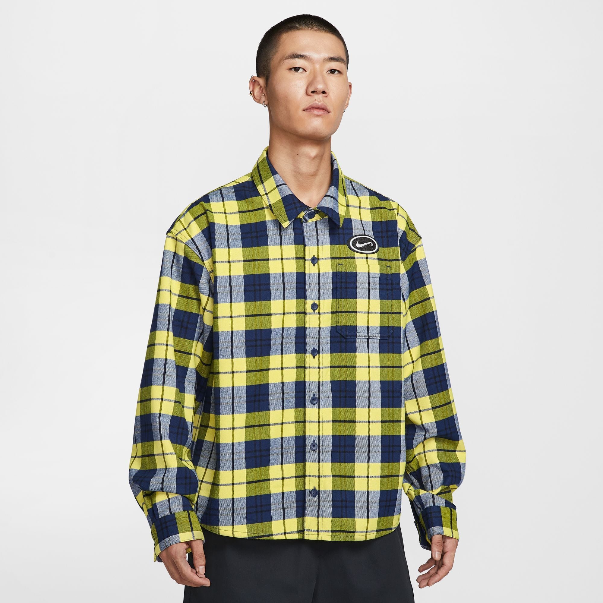 NIKE SB / SB FLNNL BTN UP KOS L/S TOP / MNNAVY/SPDYLW