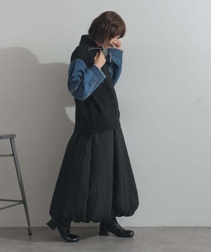 HD2510024 袖デニムジップニット  black