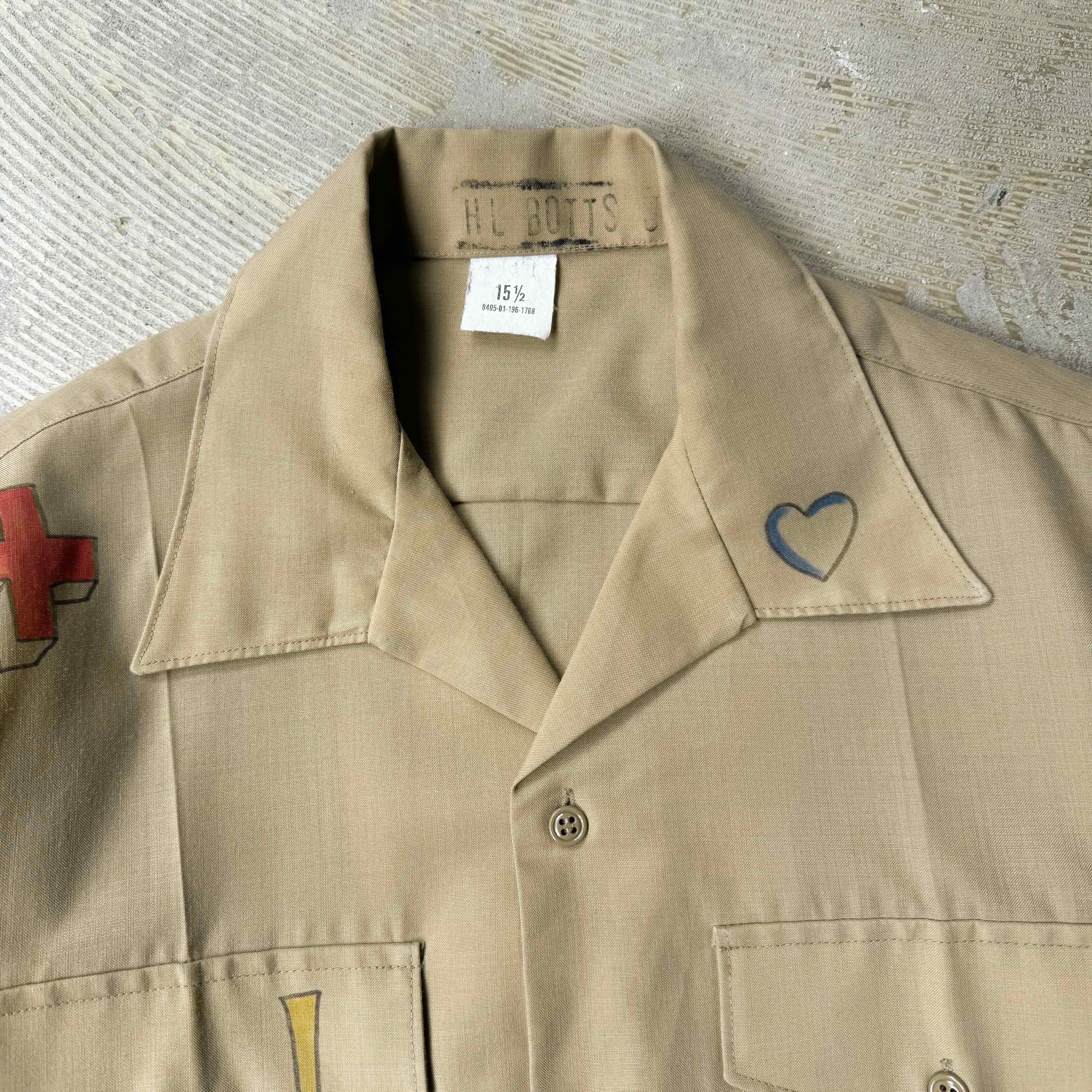 1980's VINTAGE ART HAND PAINT MILITARY S/S SHIRT / 80年代