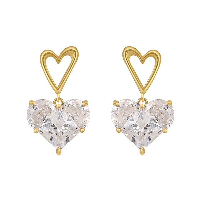 ピアス ハートモチーフ CZ 両耳 シルバー925 合金 アクセサリー / Little Peach Heart Needle Earrings (DTC-639075262625)