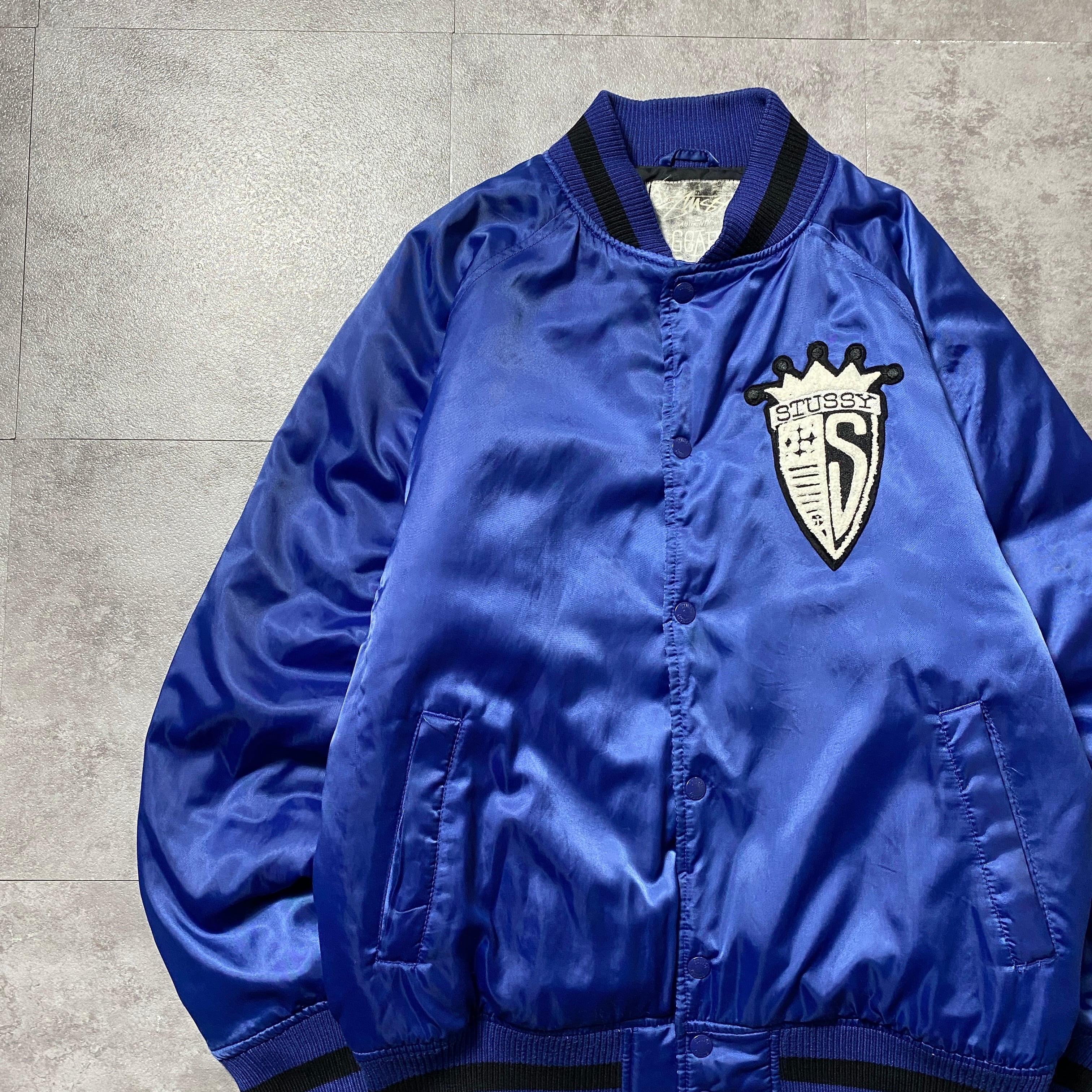 00's Old stussy ステューシー ワッペンロゴ ブルー サテン生地 中綿