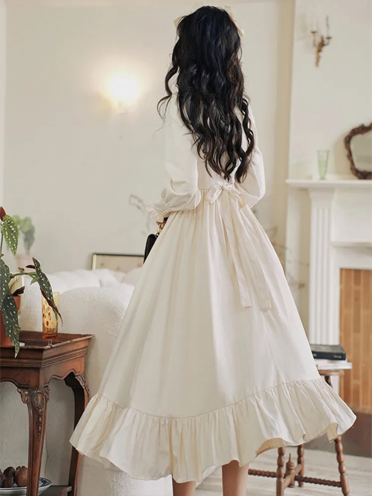 【0158】Retro Country Collar Frill Long Sleeve Dress