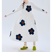 【3color】ビッグフラワーアップリケワンピース i0145