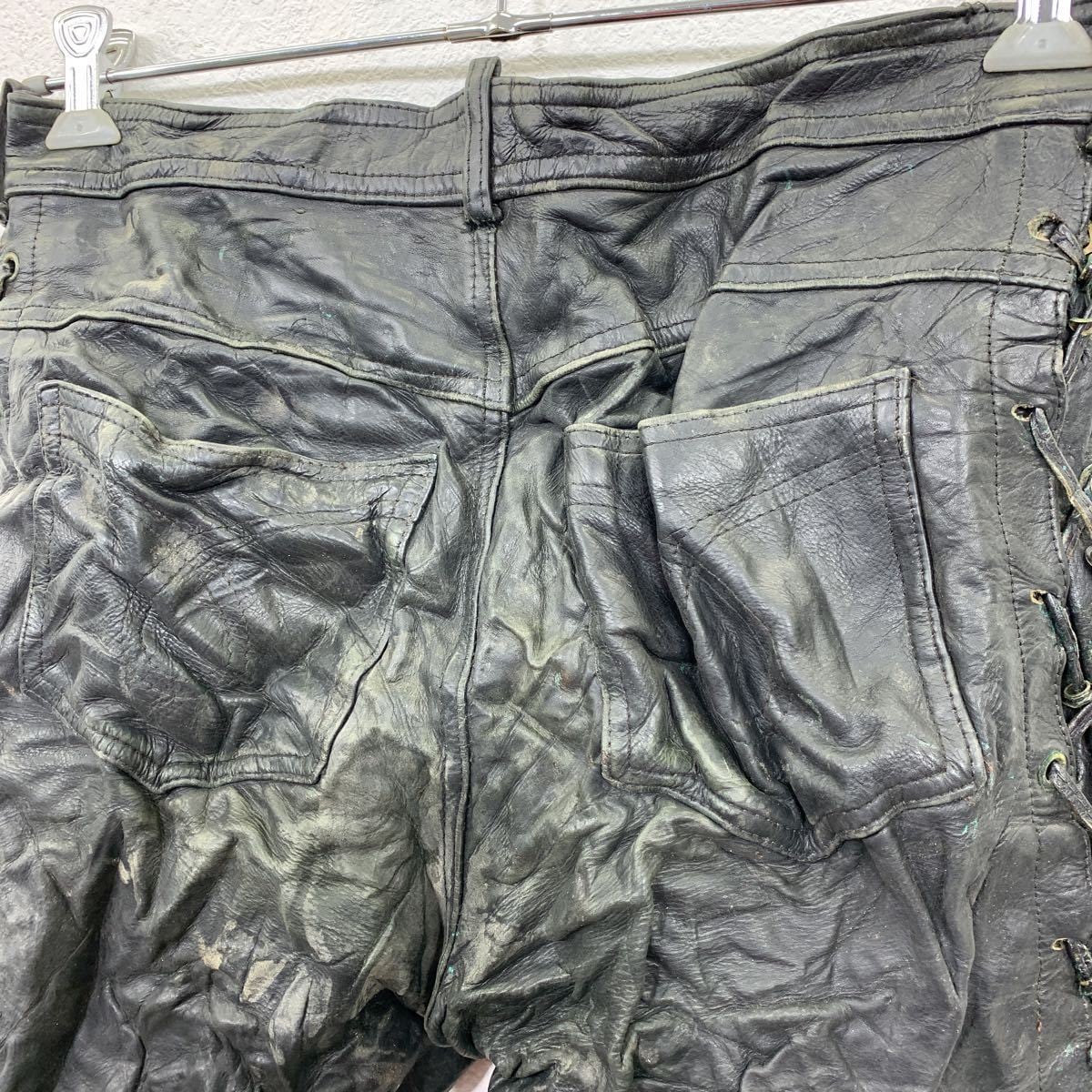 レザーパンツ W31 ブラック サイドレースアップ 古着卸 アメリカ仕入