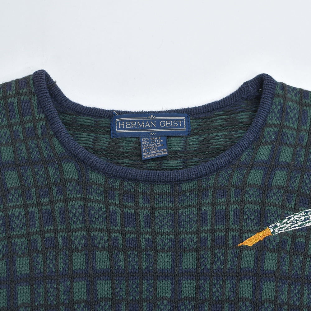 80～90s HERMAN GEIST ハーマンガイスト モチーフ刺繍 デザイン ラミーコットン  プルオーバーニット セーター ヴィンテージ ビンテージ USA アメリカ古着 レディースMサイズ 80～90s HERMAN GEIST ハーマンガイスト モチーフ刺繍 デザイン ラミー