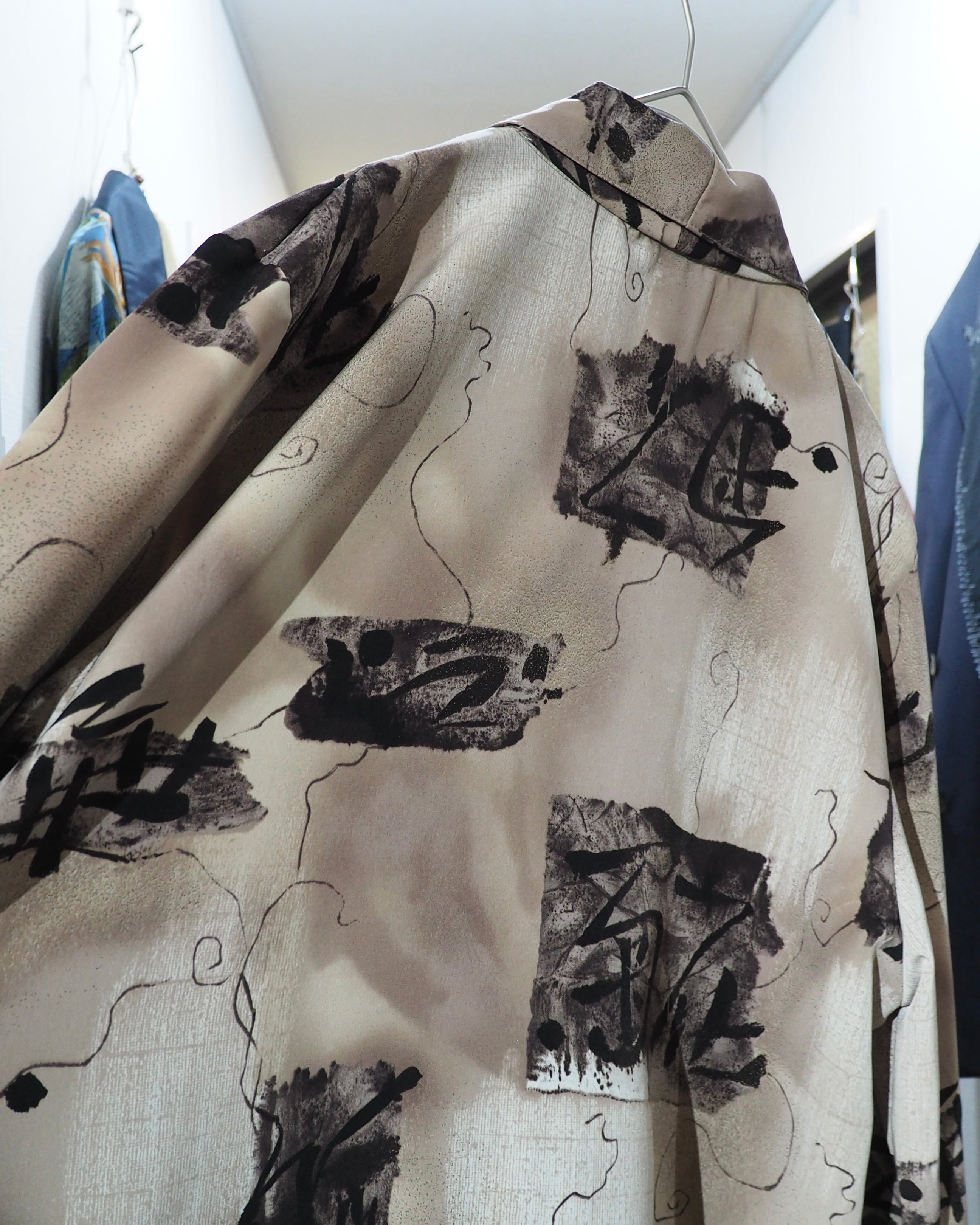 1980 - 90s " 漢字 " Ink painting vintage Easy Tailored jacket