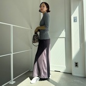 配色ラメスリーブアシメヘムknit/グレー
