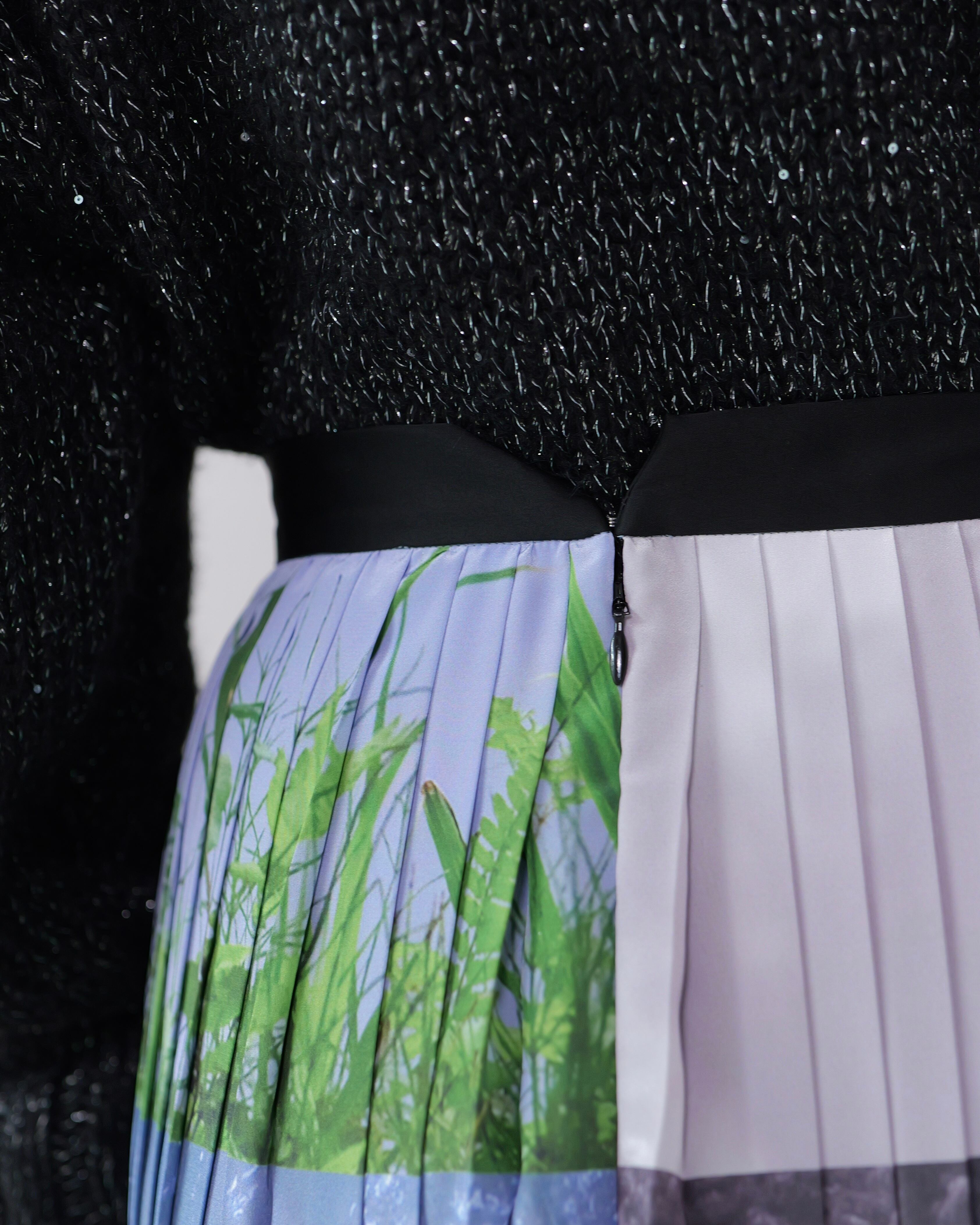 RITSUKO KARITA - Collage print pleats skirt : black line / (ﾘﾂｺｶﾘﾀ