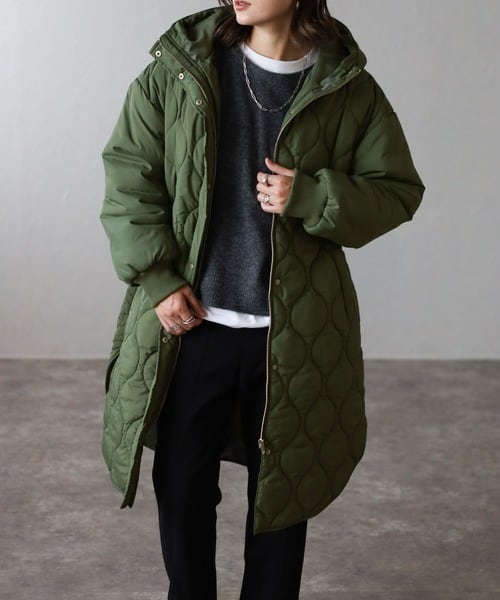 袖リブキルティングコート