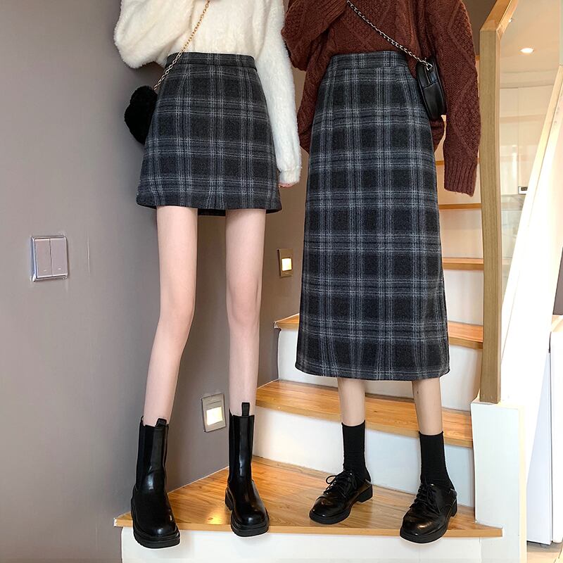 スタンダード格子柄Aラインスカート ウィンターハイウェスト レトロ 冬物 1号婦人51547066016