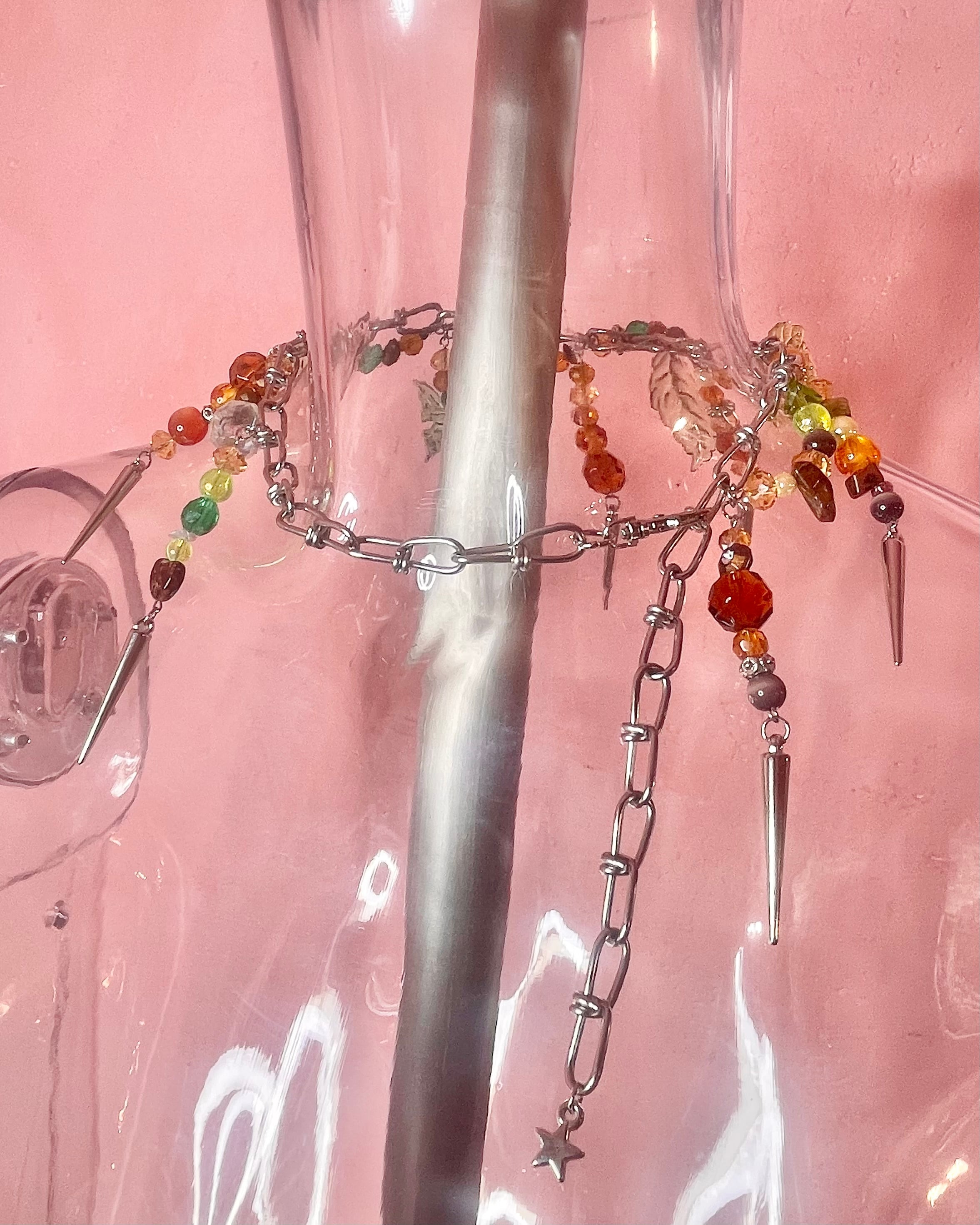 Chunky Charm Necklace 〈Brown/green〉