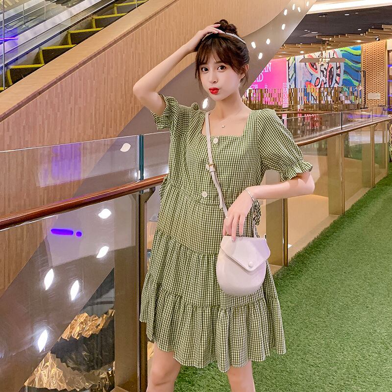 【新作】【送料無料】 マタニティドレス2019夏の新しいスタイルの綿とリネンのスクエアネック巾着ドレスファッションミドルレングスのマタニティドレス-アリババ コットン サマー 夏物 スクウェア expec292898647168