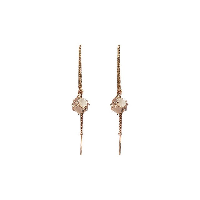 ピアス　ゴールド　2連チェーン　揺れる　地球儀モチーフ　クリアストーン　アース