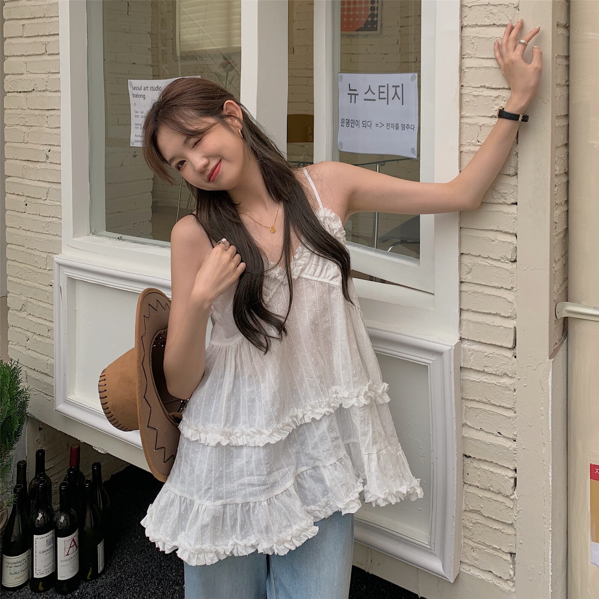 サマーホワイトレーストップス 大人ガーリー スウィート キュート カジュアル 夏物 モンロー37308327687