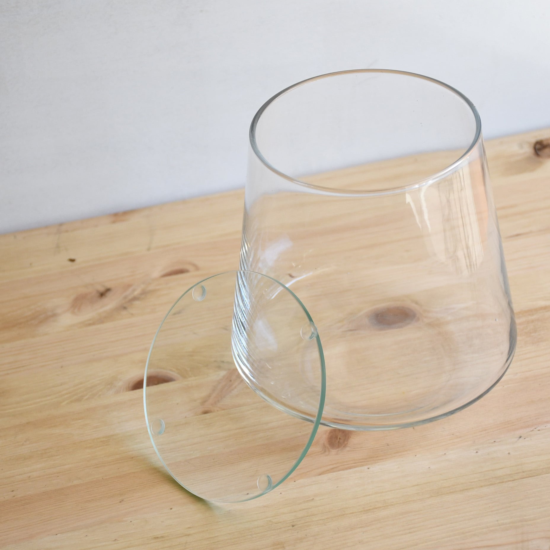 ガラス容器】台形ポット・L ふた付き（115xh150mm）◇適度な通気で