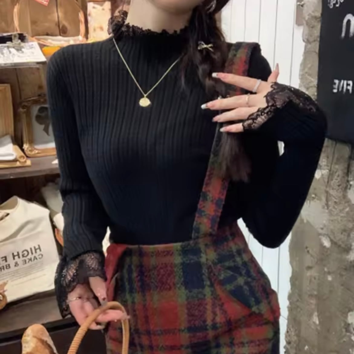 lace sleeve rib knit