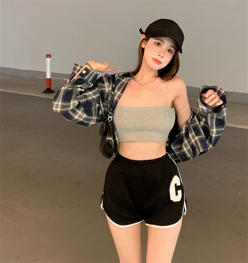 格子柄シャツ ショートスリムジャケット サマートップス ロング 夏物 ブラックストロベリース59883652910