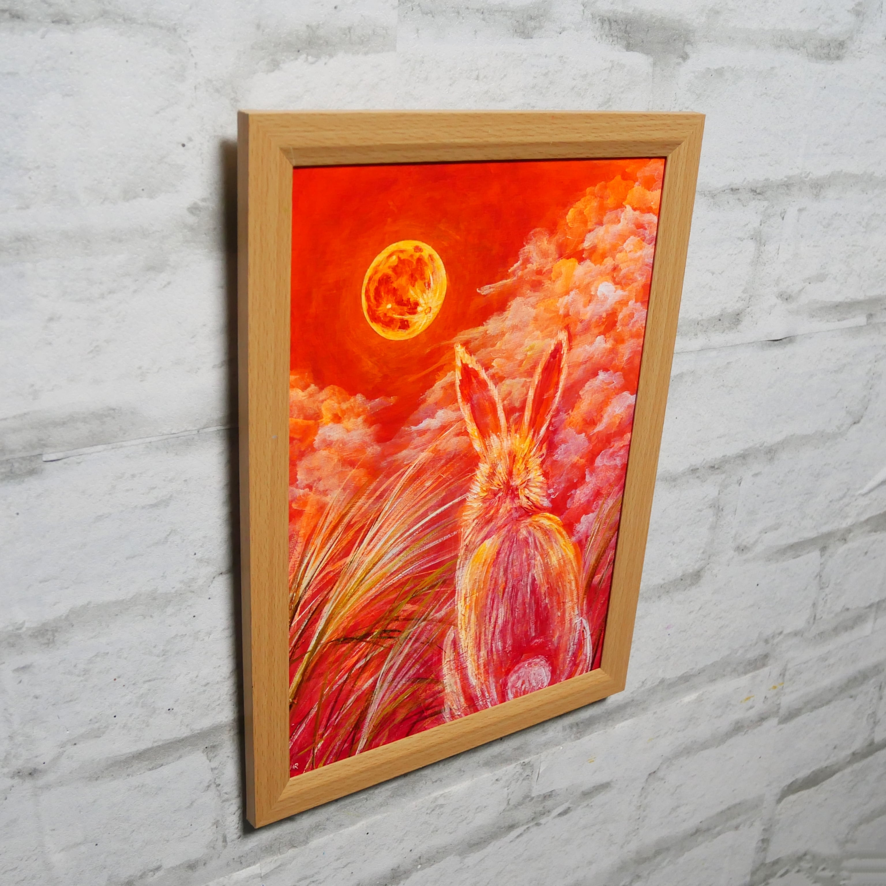 油絵 油彩 油彩画 絵画 絵【オレンジの月うさぎ】 | HIROSHI1990